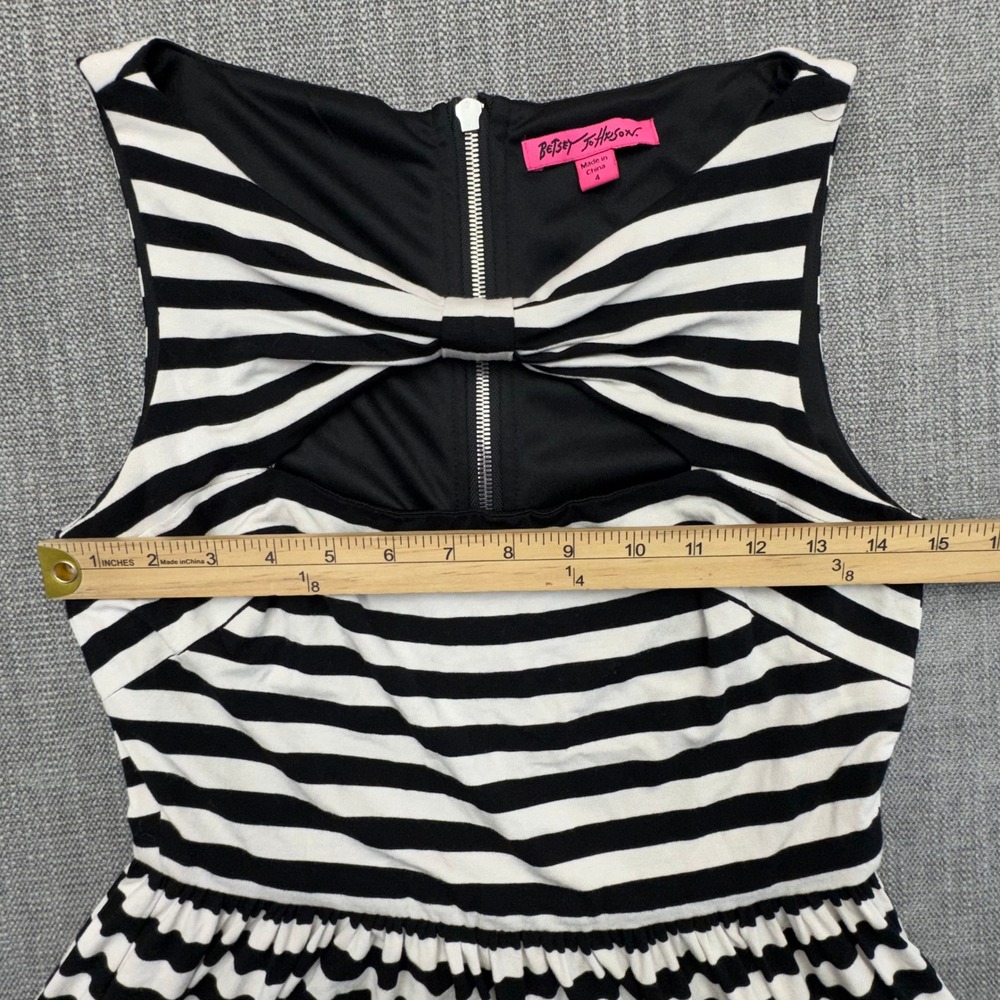 Betsey Johnson Striped Bow Cutout Mini Dress Size 4 Y2K Pinup - Picture 6 of 13